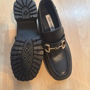 Steve Madden Black Leather Loafers with Gold Bit